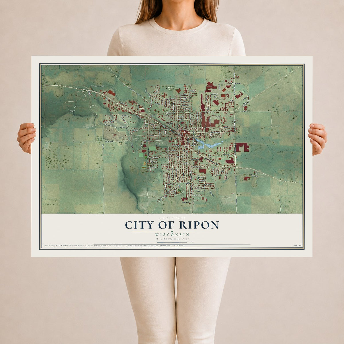 Map of Ripon, Wisconsin, 24 x 36 inch unframed archival matte print