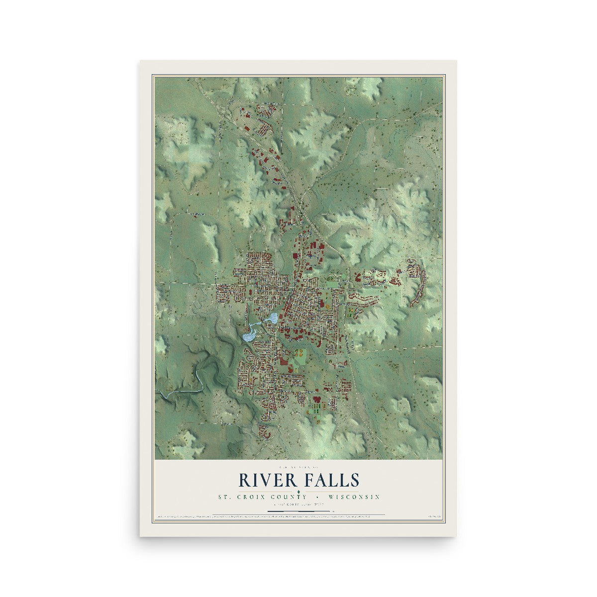 Map of River Falls, St. Croix County, Wisconsin, 12 x 18 inch unframed archival matte print