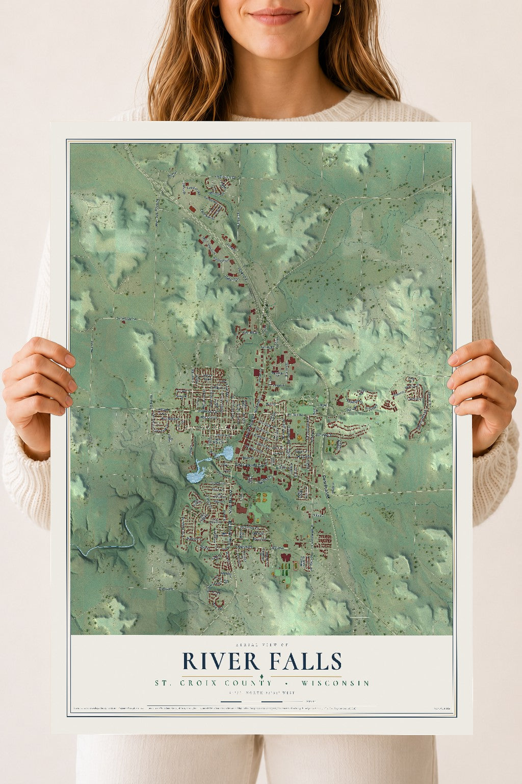 Map of River Falls, St. Croix County, Wisconsin, 18 x 24 inch unframed archival matte print
