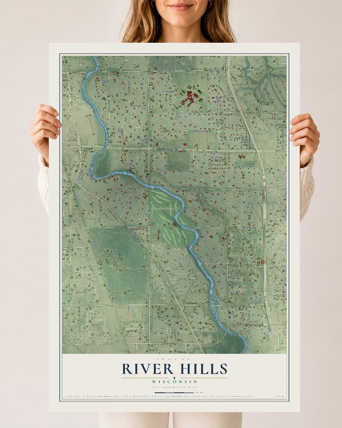 Map of River Hills, Wisconsin, 24 x 36 inch unframed archival matte print