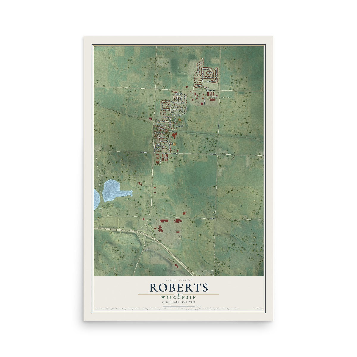 Map of Roberts, Wisconsin, 12 x 18 inch unframed archival matte print