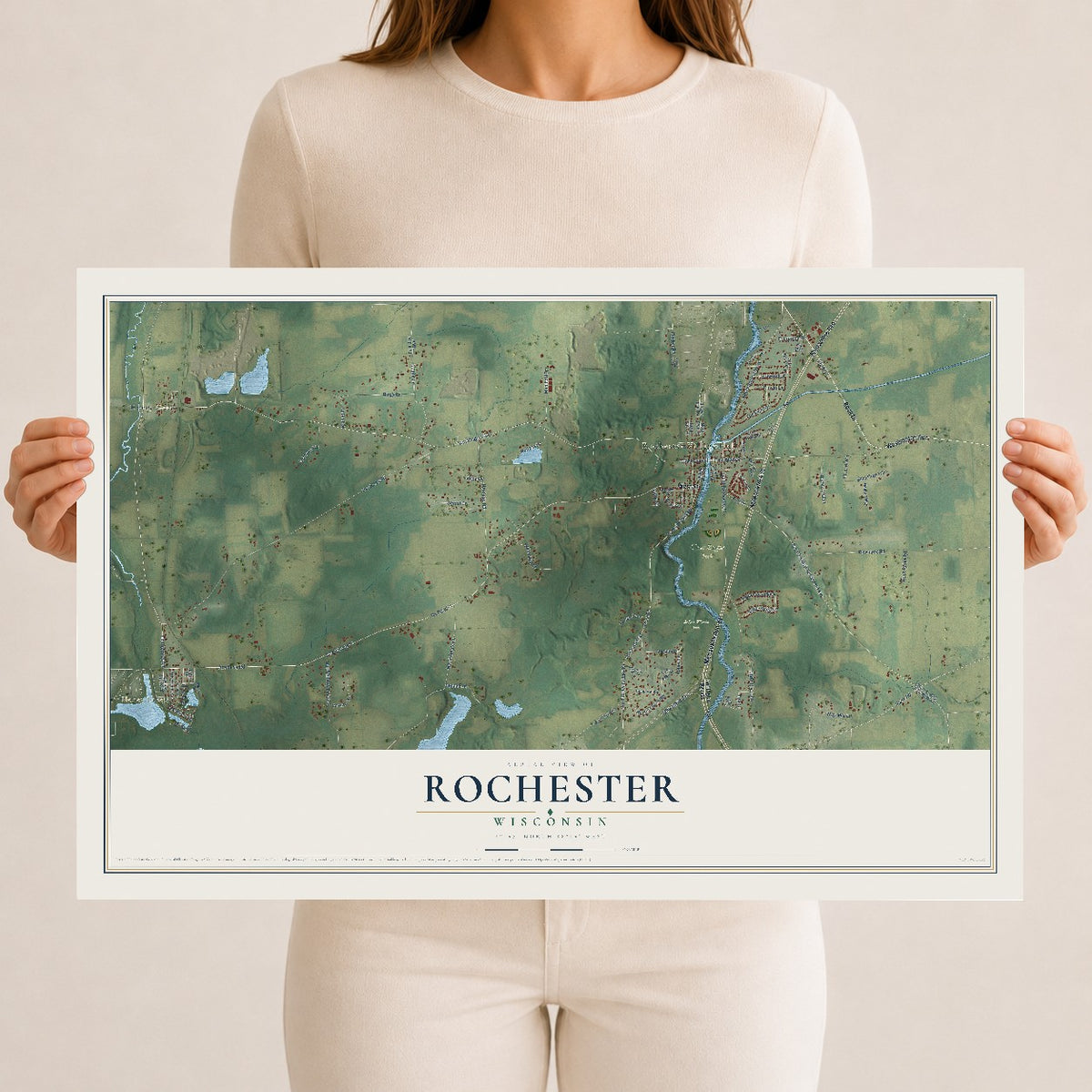 Map of Rochester, Wisconsin, 12 x 18 inch unframed archival matte print