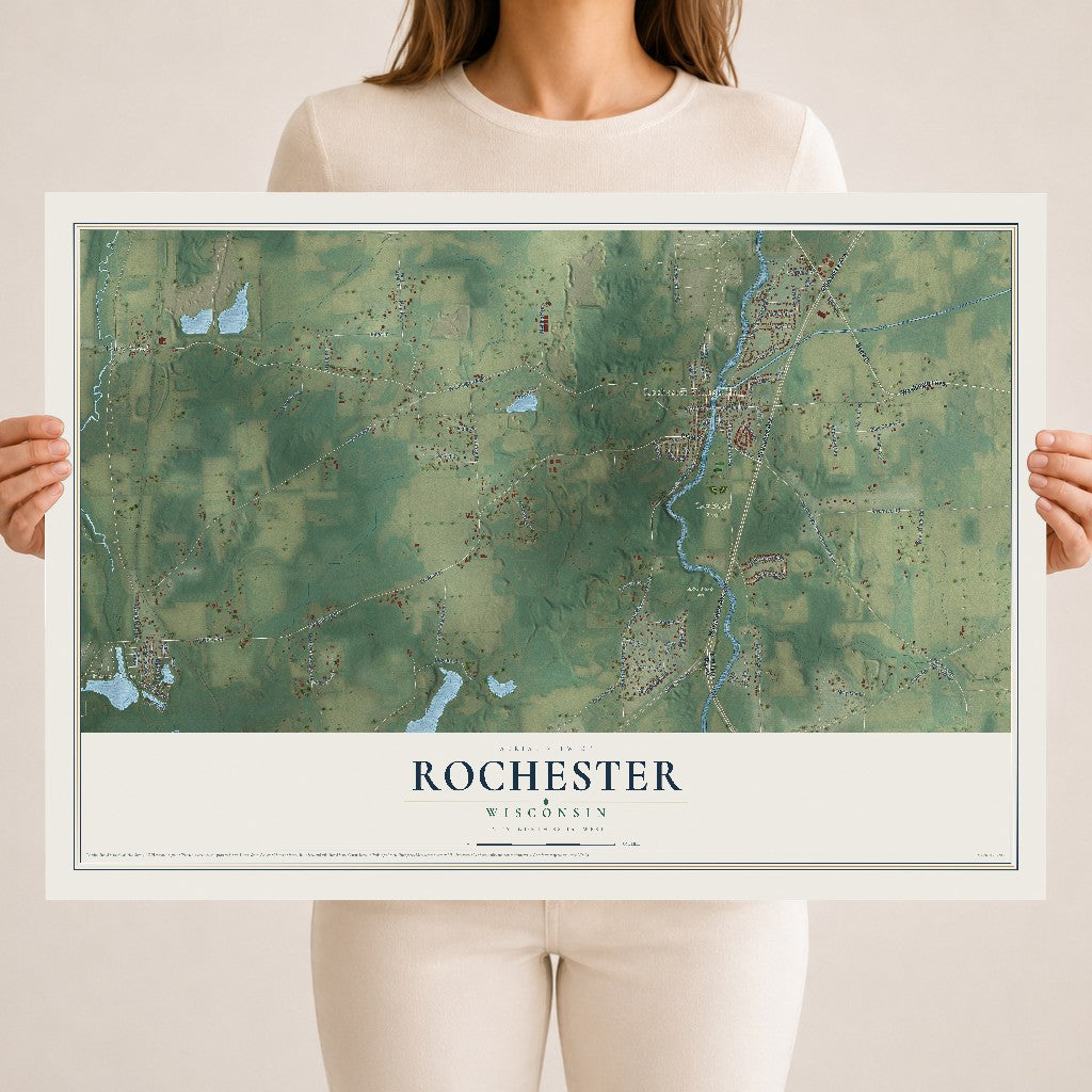 Map of Rochester, Wisconsin, 18 x 24 inch unframed archival matte print