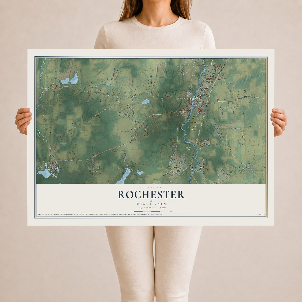 Map of Rochester, Wisconsin, 24 x 36 inch unframed archival matte print