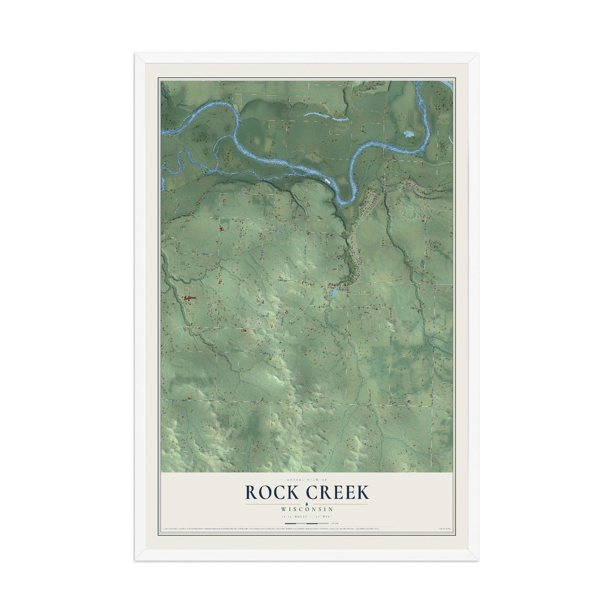 Map of Rock Creek, Wisconsin, 12 x 18 inch print in a white wood frame