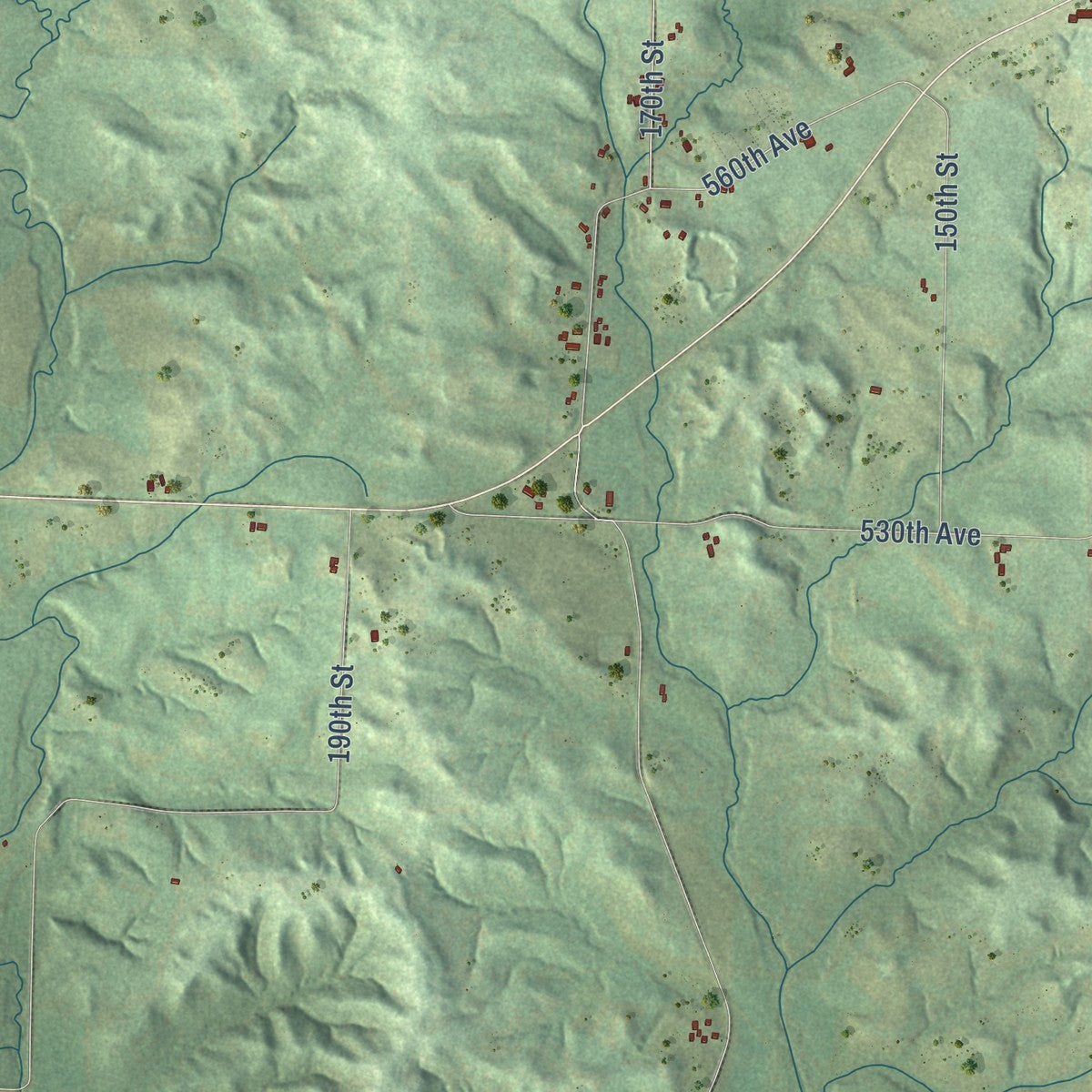 Close-up of the map of Rock Elm, Wisconsin print showing street and building detail