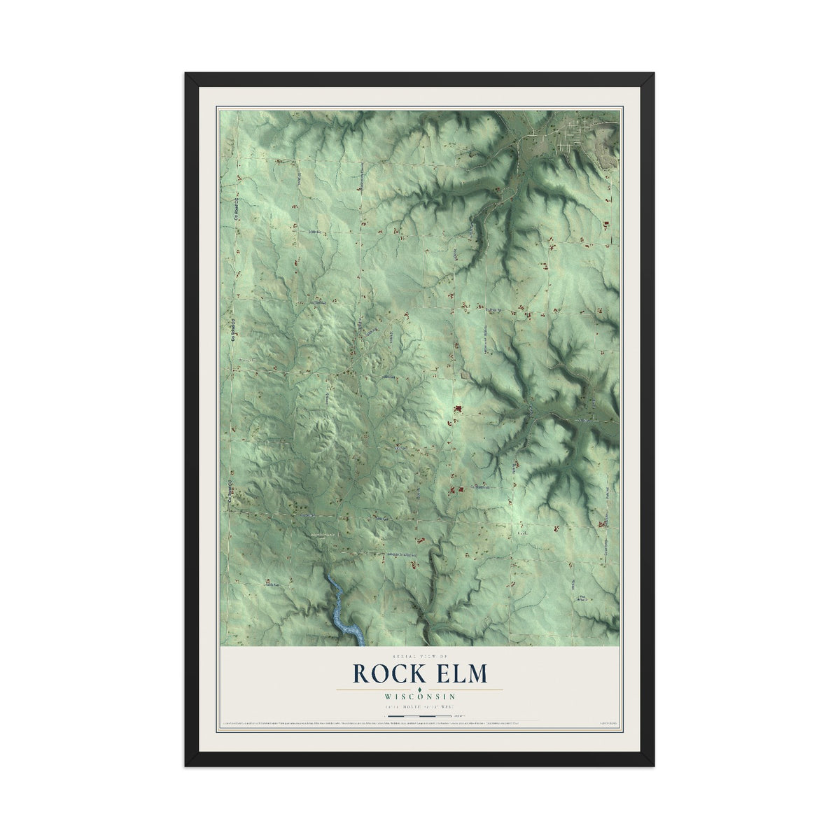 Map of Rock Elm, Wisconsin, 12 x 18 inch print in a black wood frame