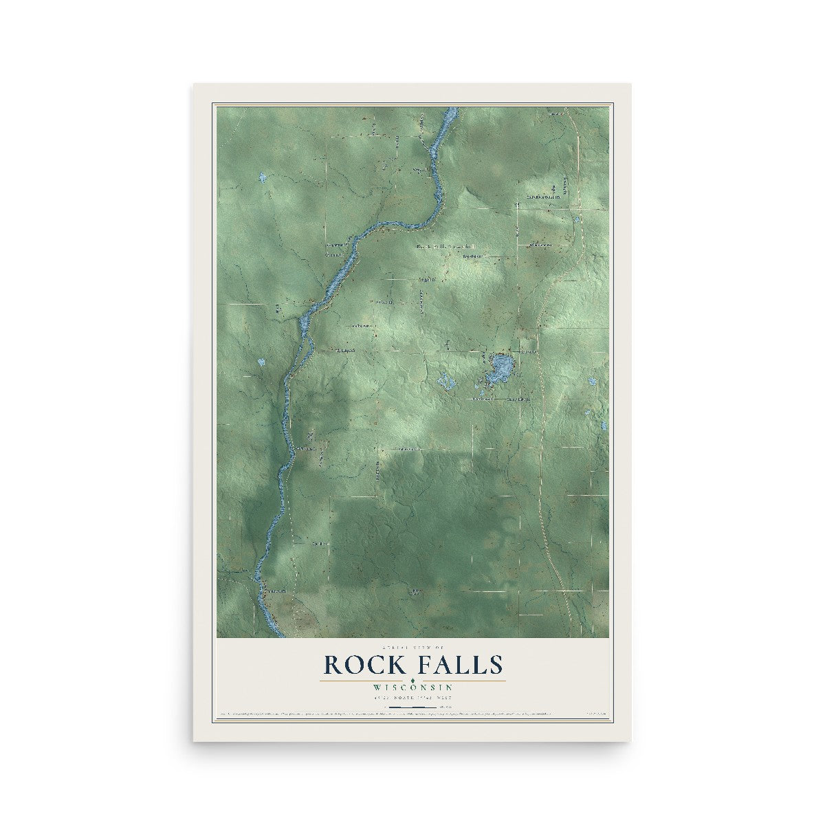 Map of Rock Falls, Wisconsin, 12 x 18 inch unframed archival matte print
