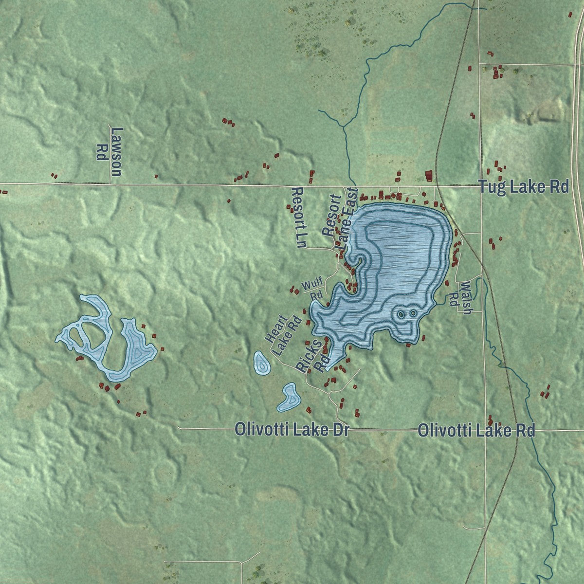 Close-up of the map of Rock Falls, Wisconsin print showing street and building detail