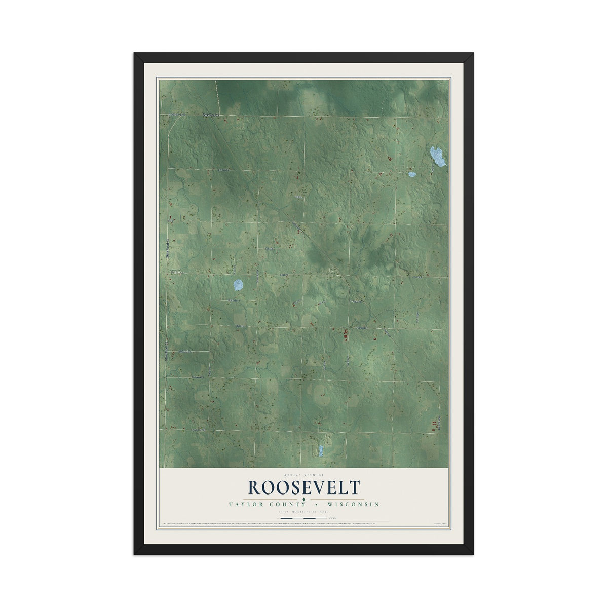 Map of Roosevelt, Taylor County, Wisconsin, 12 x 18 inch print in a black wood frame