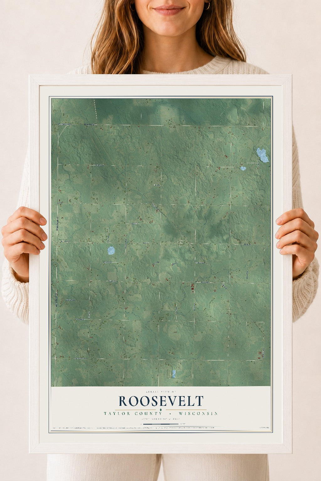 Map of Roosevelt, Taylor County, Wisconsin, 18 x 24 inch print in a white wood frame