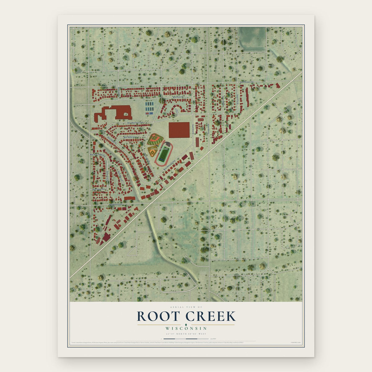 Root Creek, Wisconsin map print, the full design