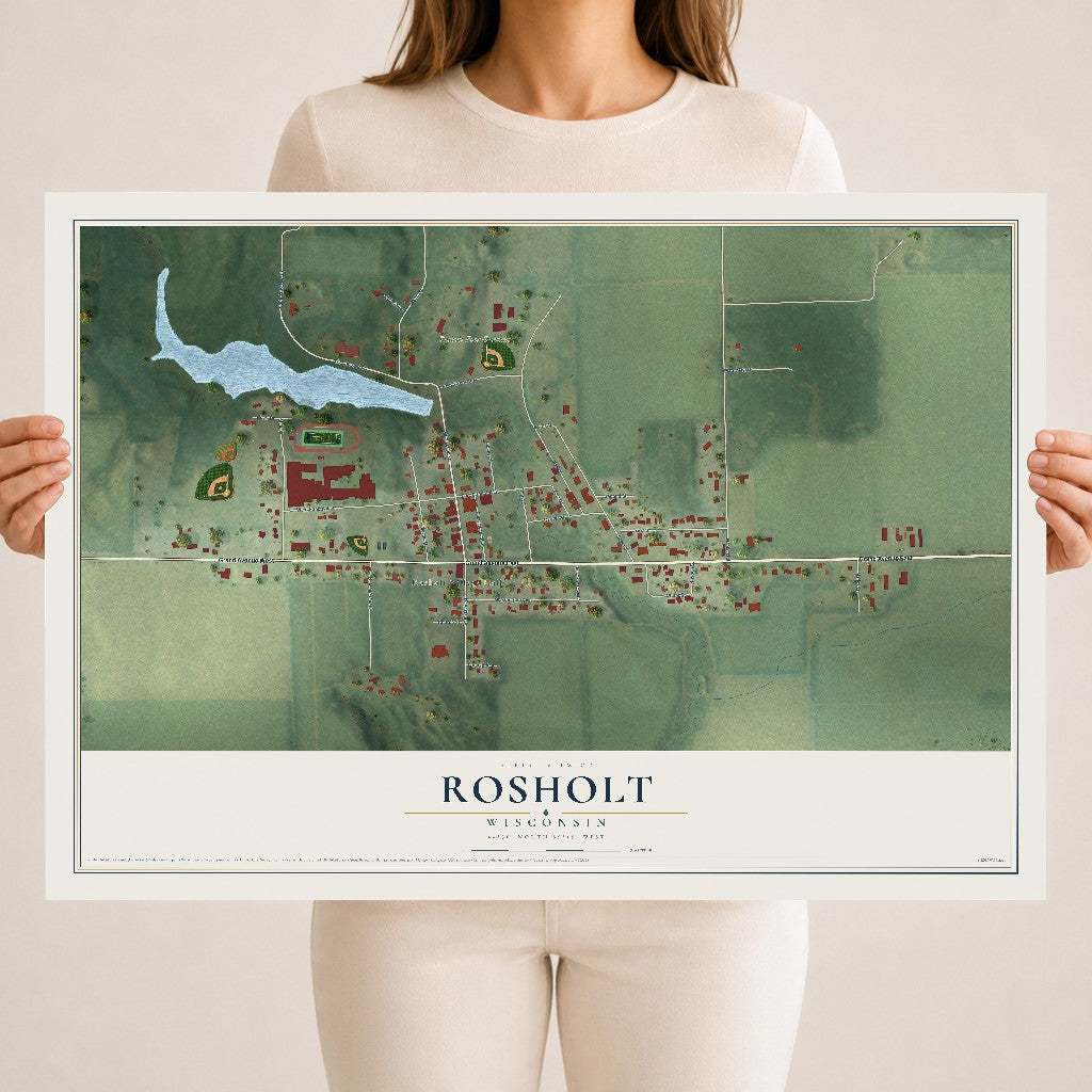 Map of Rosholt, Wisconsin, 18 x 24 inch unframed archival matte print