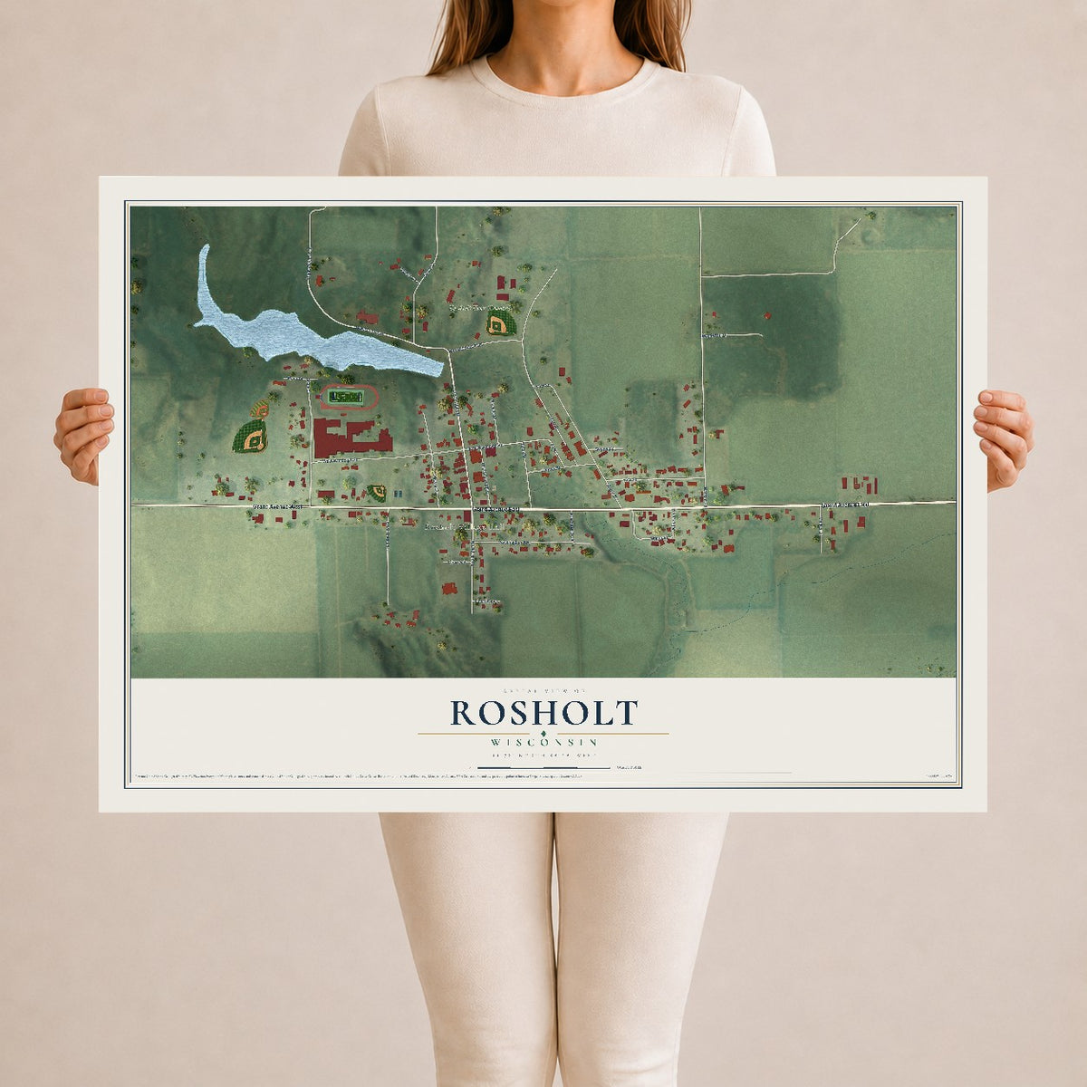 Map of Rosholt, Wisconsin, 24 x 36 inch unframed archival matte print