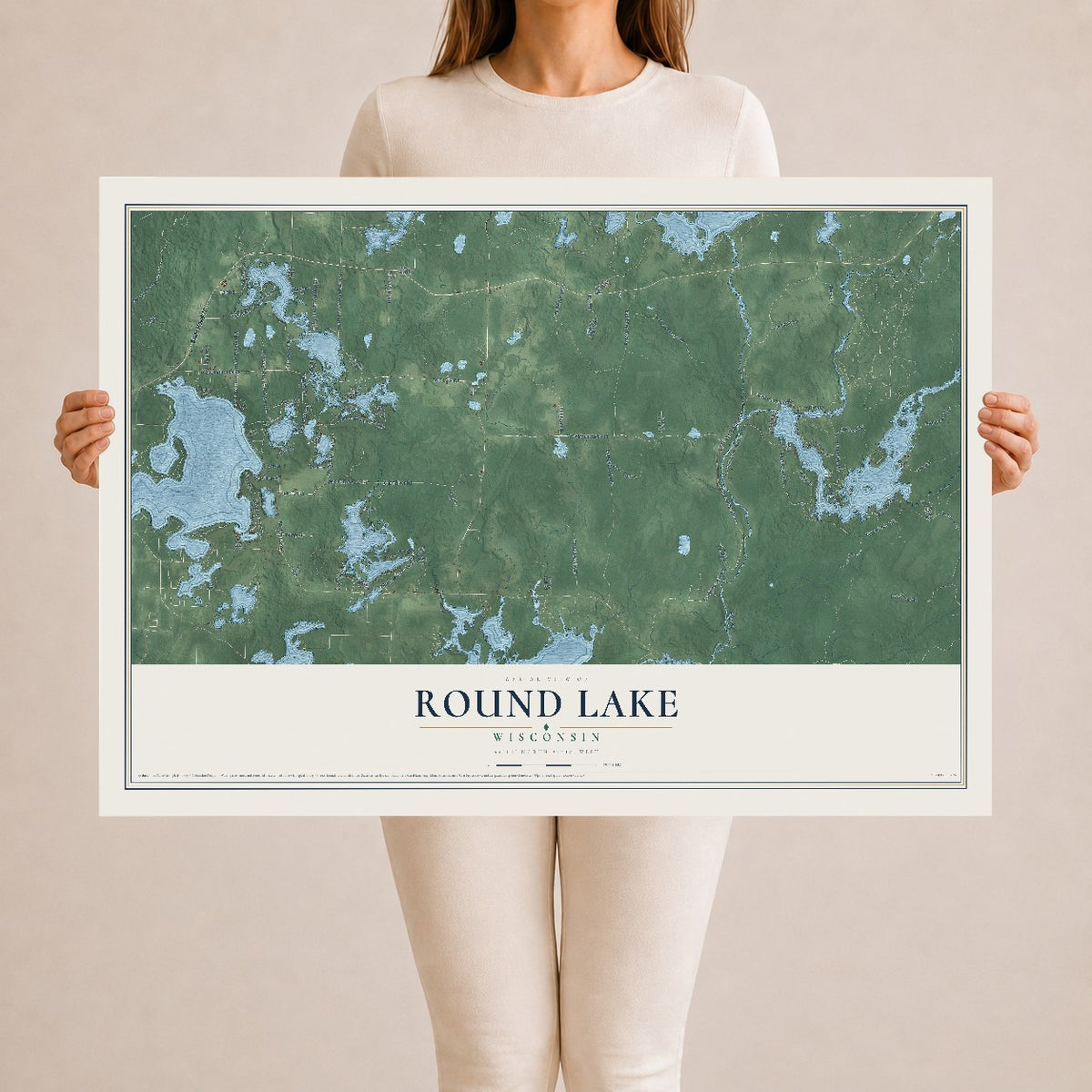 Map of Round Lake, Wisconsin, 24 x 36 inch unframed archival matte print