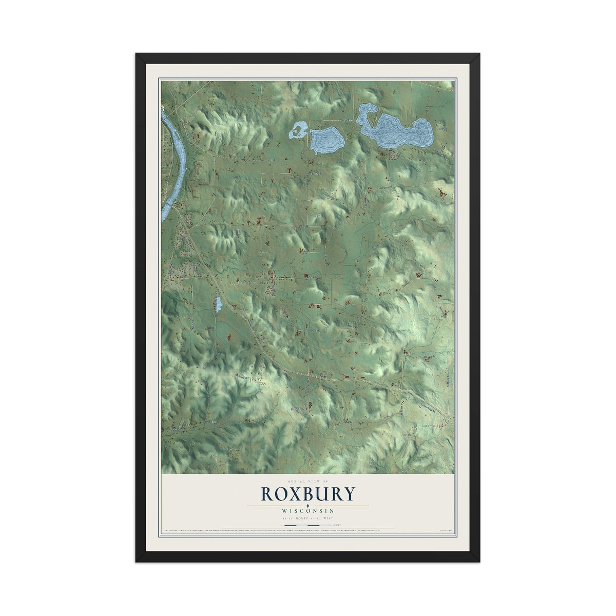 Map of Roxbury, Wisconsin, 12 x 18 inch print in a black wood frame
