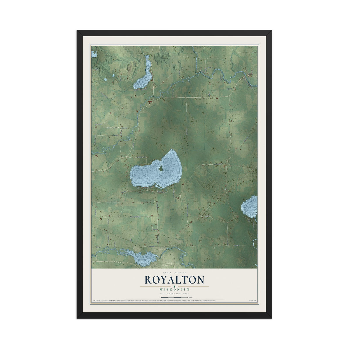 Map of Royalton, Wisconsin, 12 x 18 inch print in a black wood frame