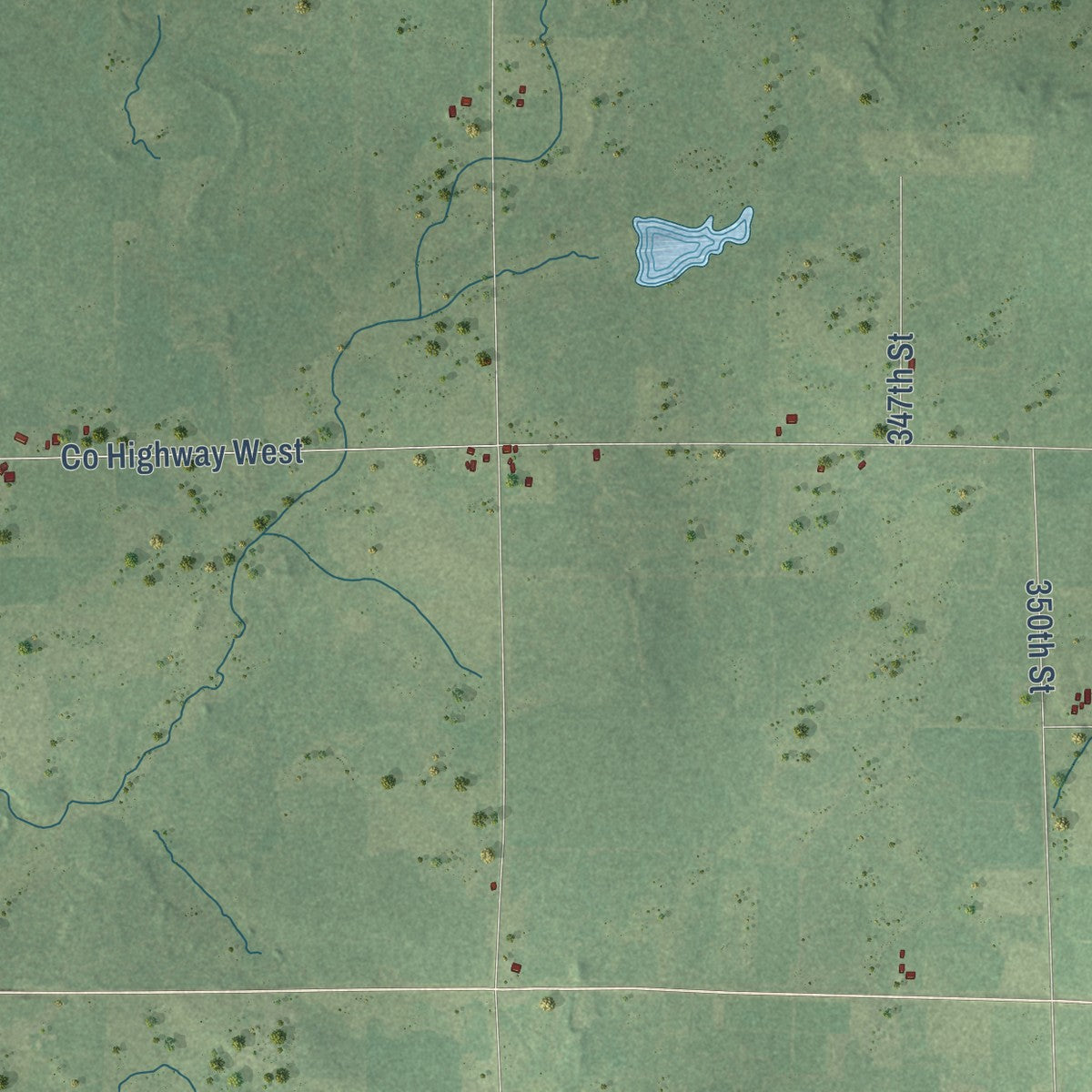 Close-up of the map of Ruby, Wisconsin print showing street and building detail