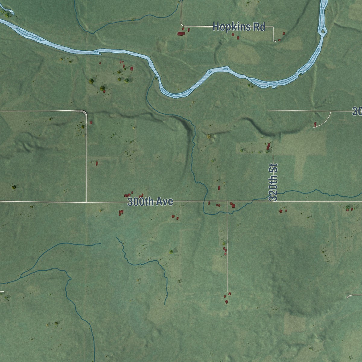 Second close-up of the map of Ruby, Wisconsin print showing more streets and buildings