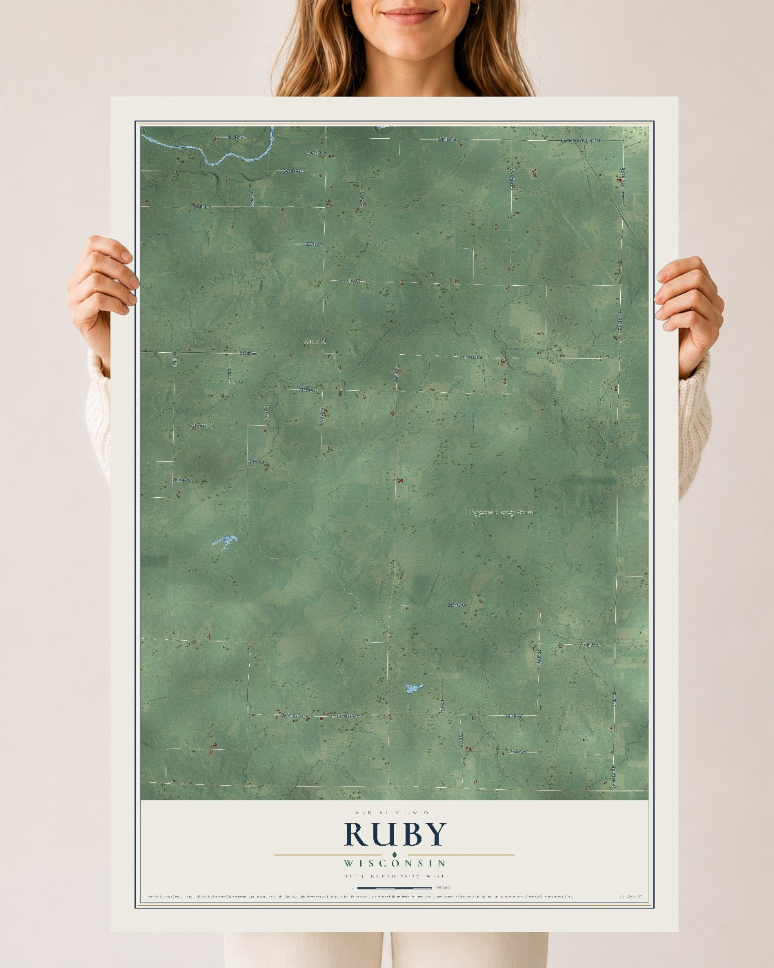 Map of Ruby, Wisconsin, 24 x 36 inch unframed archival matte print