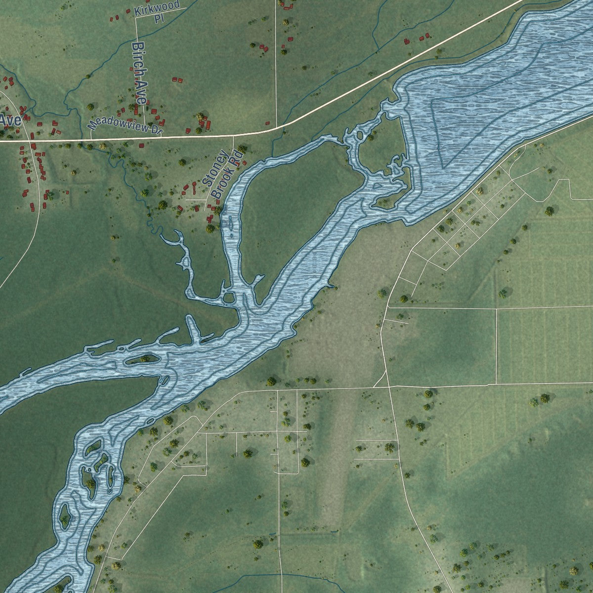 Second close-up of the map of the Town of Rudolph, Wisconsin print showing more streets and buildings