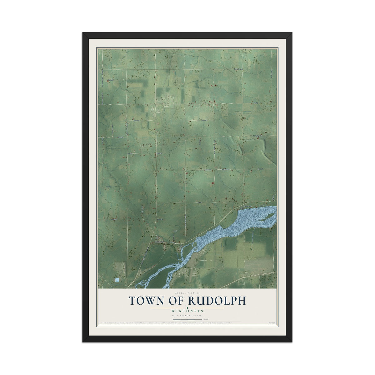 Map of the Town of Rudolph, Wisconsin, 12 x 18 inch print in a black wood frame
