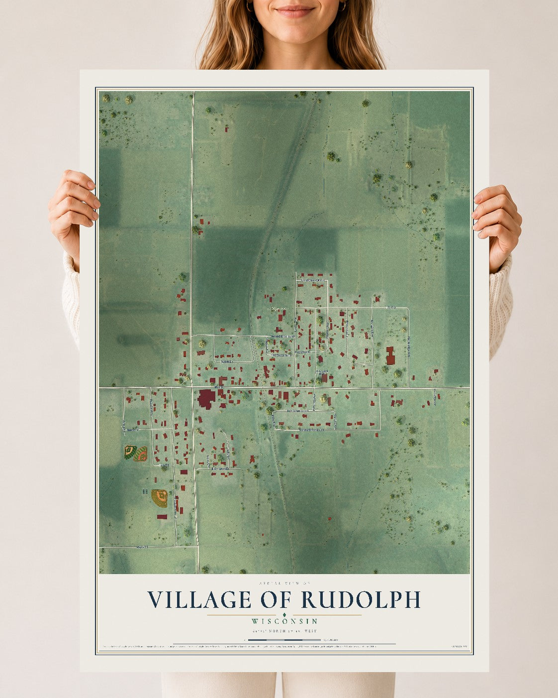 Map of Rudolph, Wisconsin, 24 x 36 inch unframed archival matte print