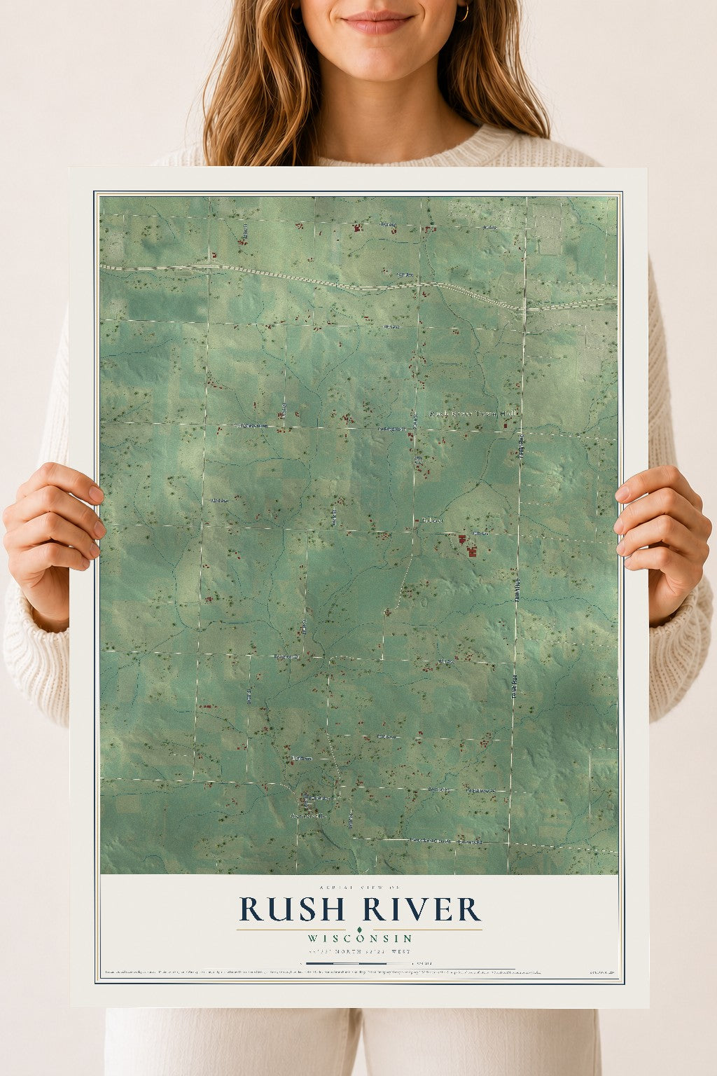 Map of Rush River, Wisconsin, 18 x 24 inch unframed archival matte print