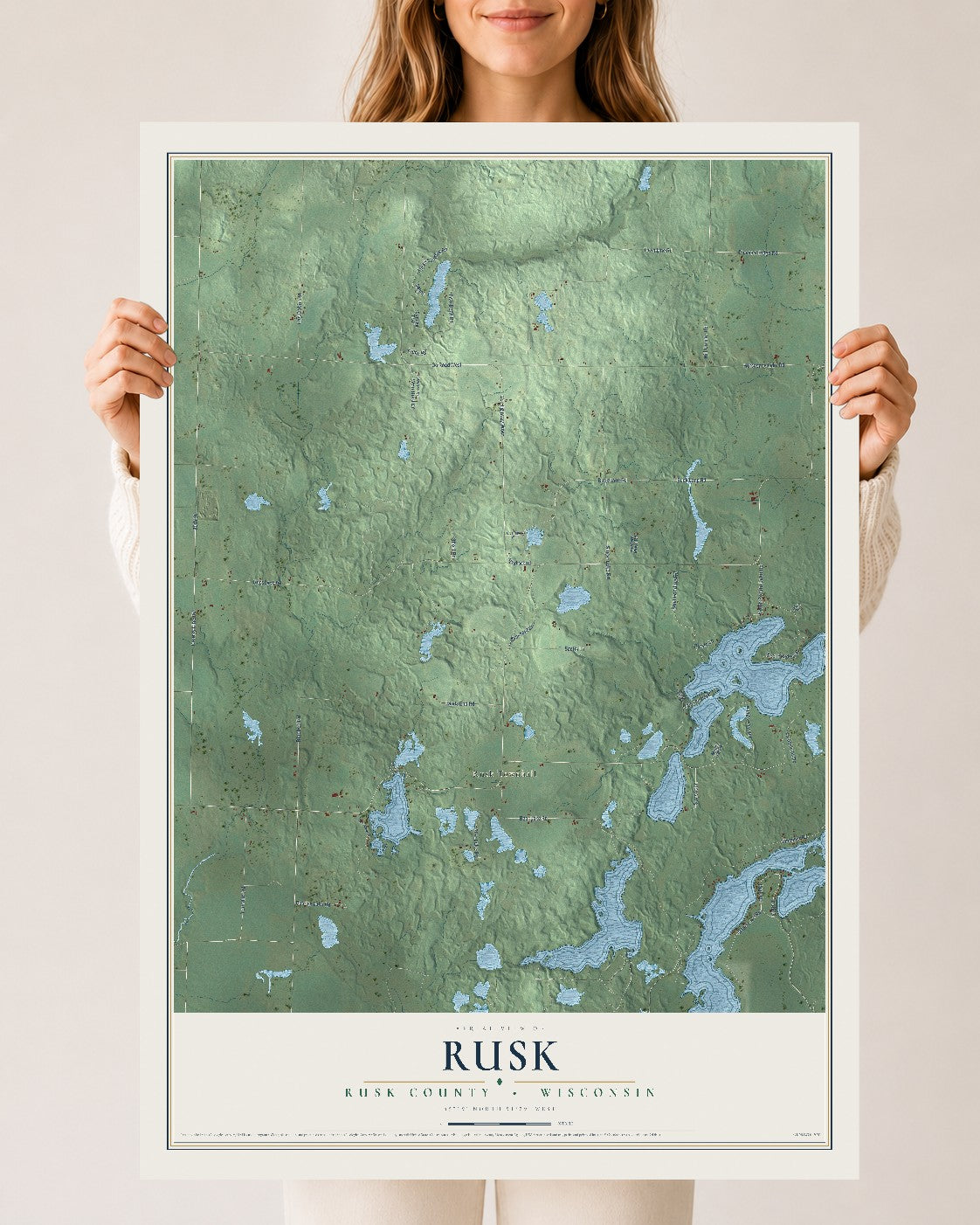 Map of Rusk, Rusk County, Wisconsin, 24 x 36 inch unframed archival matte print