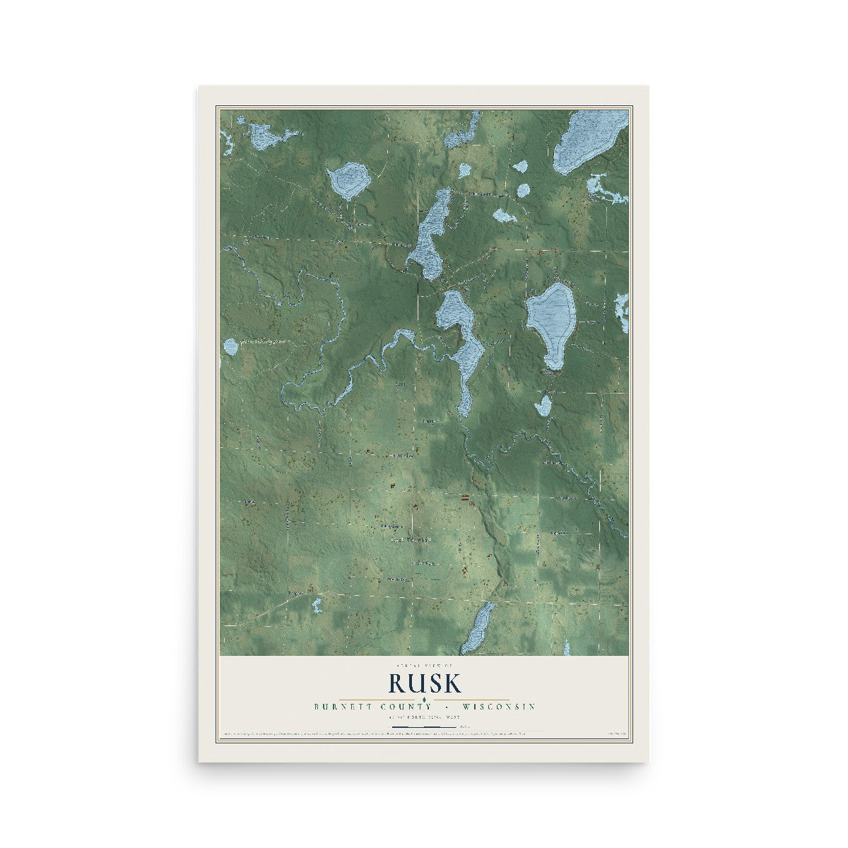 Map of Rusk, Burnett County, Wisconsin, 12 x 18 inch unframed archival matte print