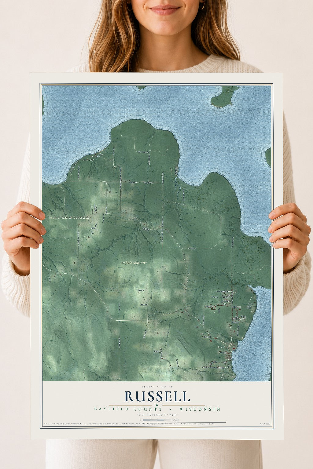Map of Russell, Bayfield County, Wisconsin, 18 x 24 inch unframed archival matte print