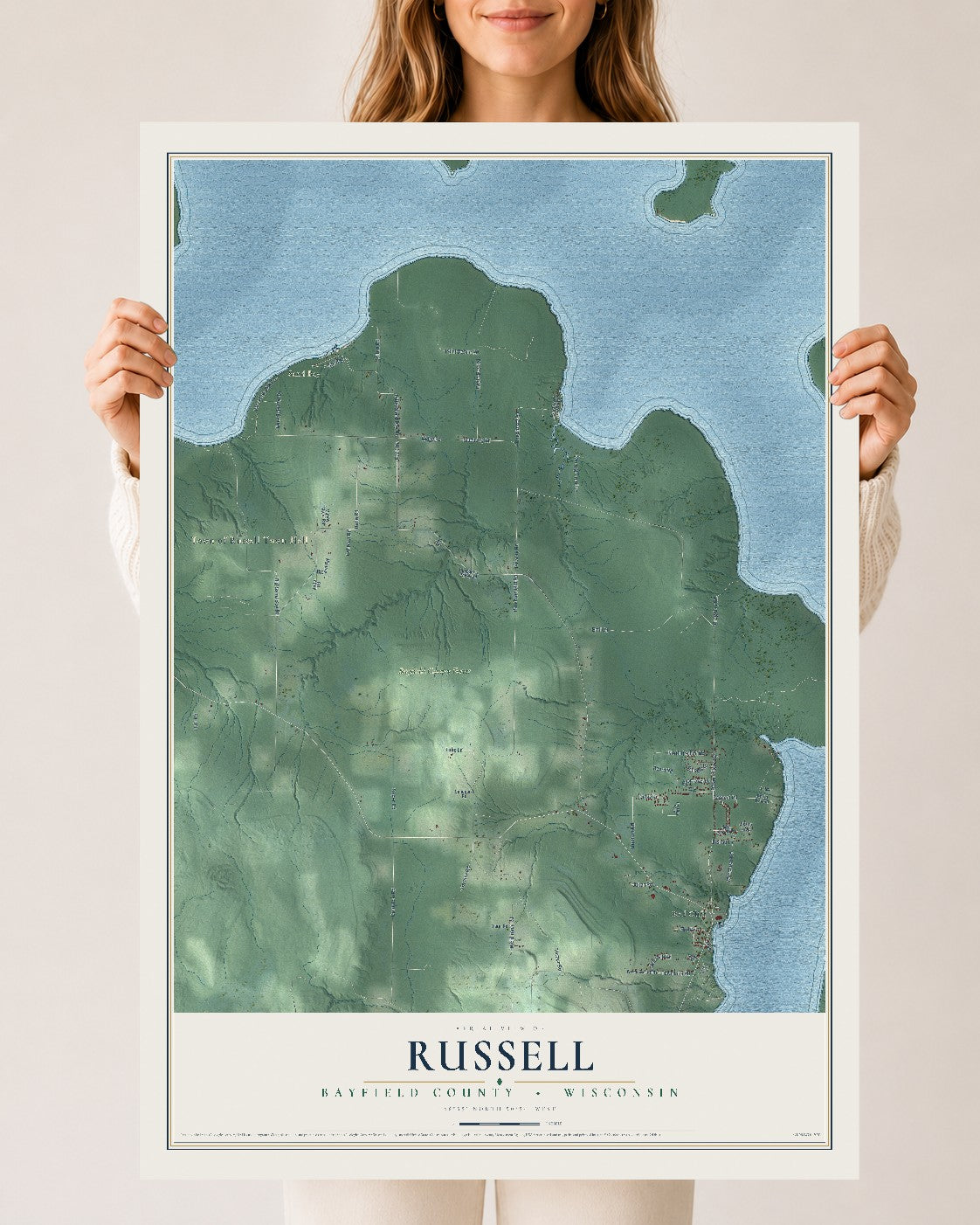Map of Russell, Bayfield County, Wisconsin, 24 x 36 inch unframed archival matte print