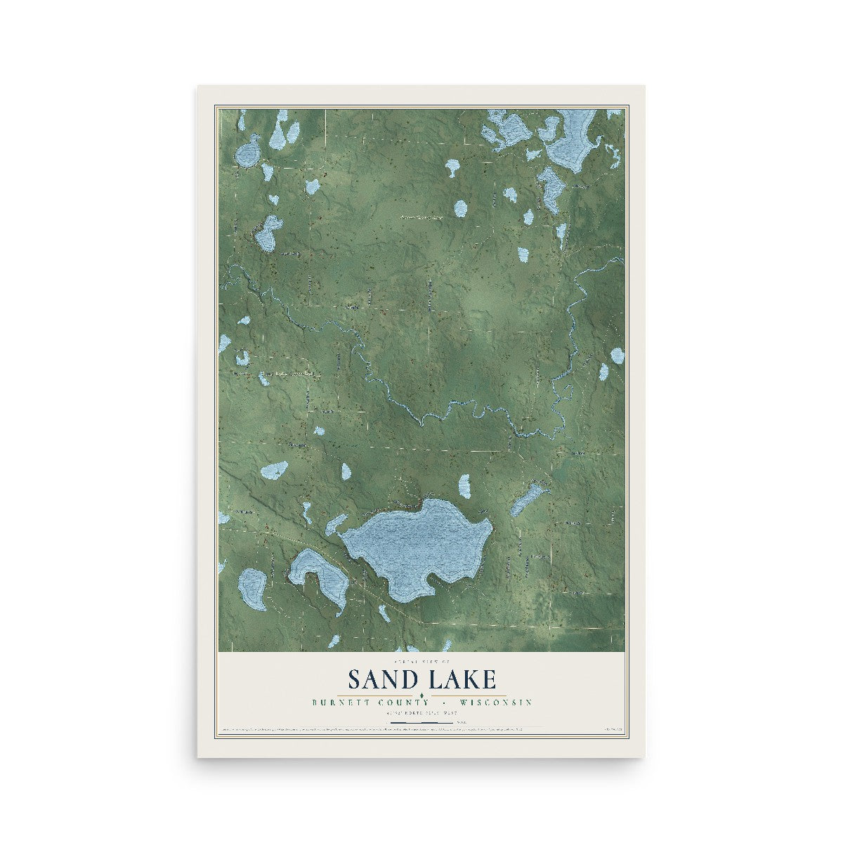 Map of Sand Lake, Burnett County, Wisconsin, 12 x 18 inch unframed archival matte print