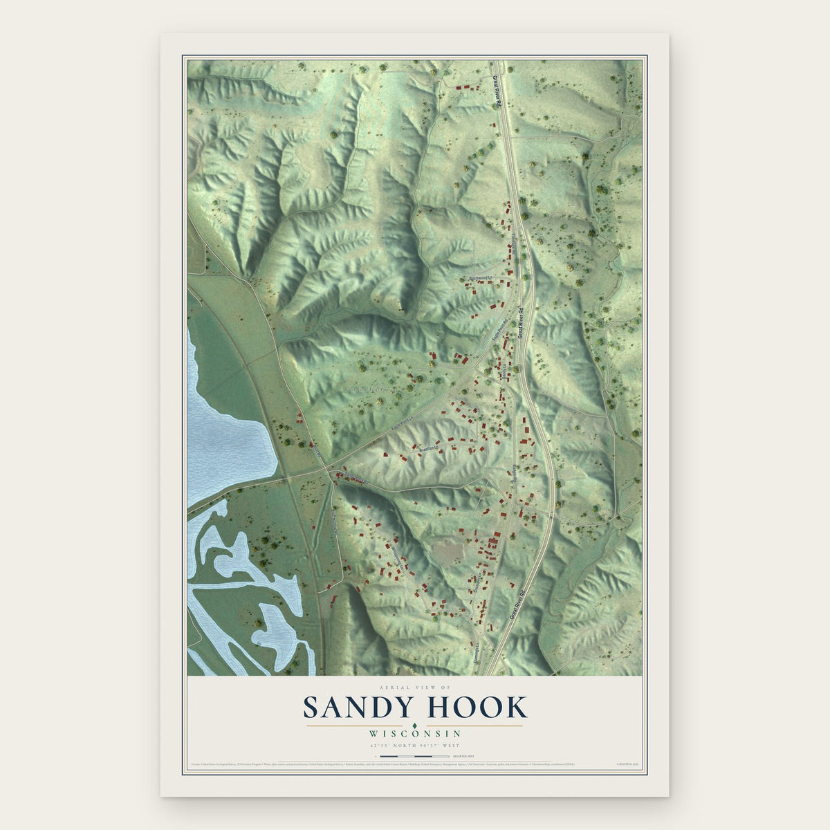 Sandy Hook, Wisconsin map print, the full design