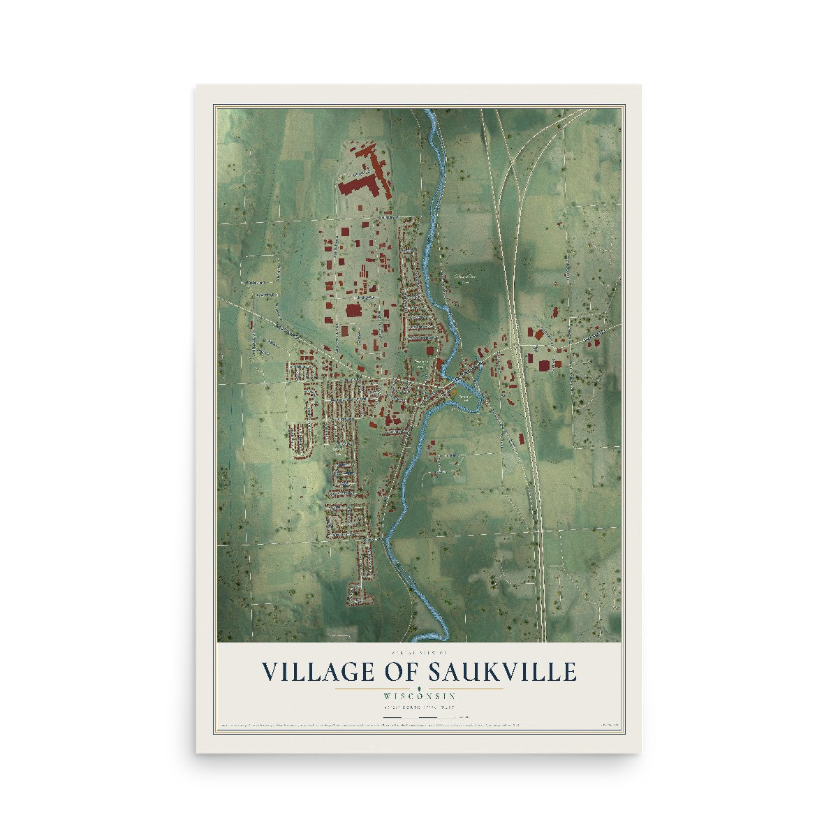 Map of Saukville, Wisconsin, 12 x 18 inch unframed archival matte print