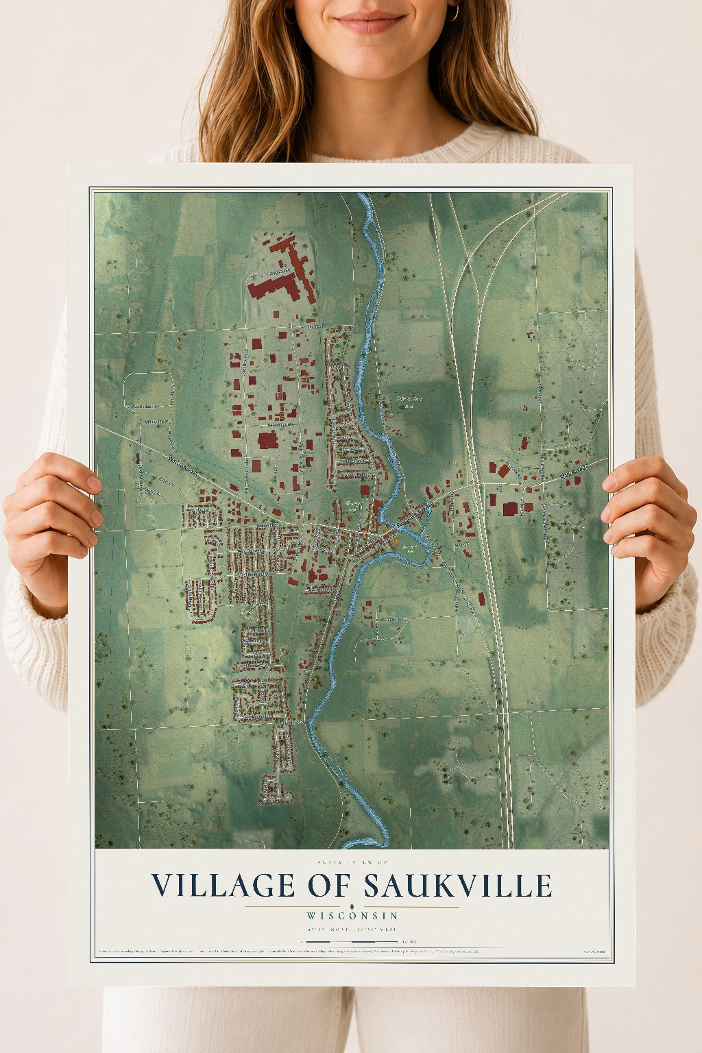 Map of Saukville, Wisconsin, 18 x 24 inch unframed archival matte print