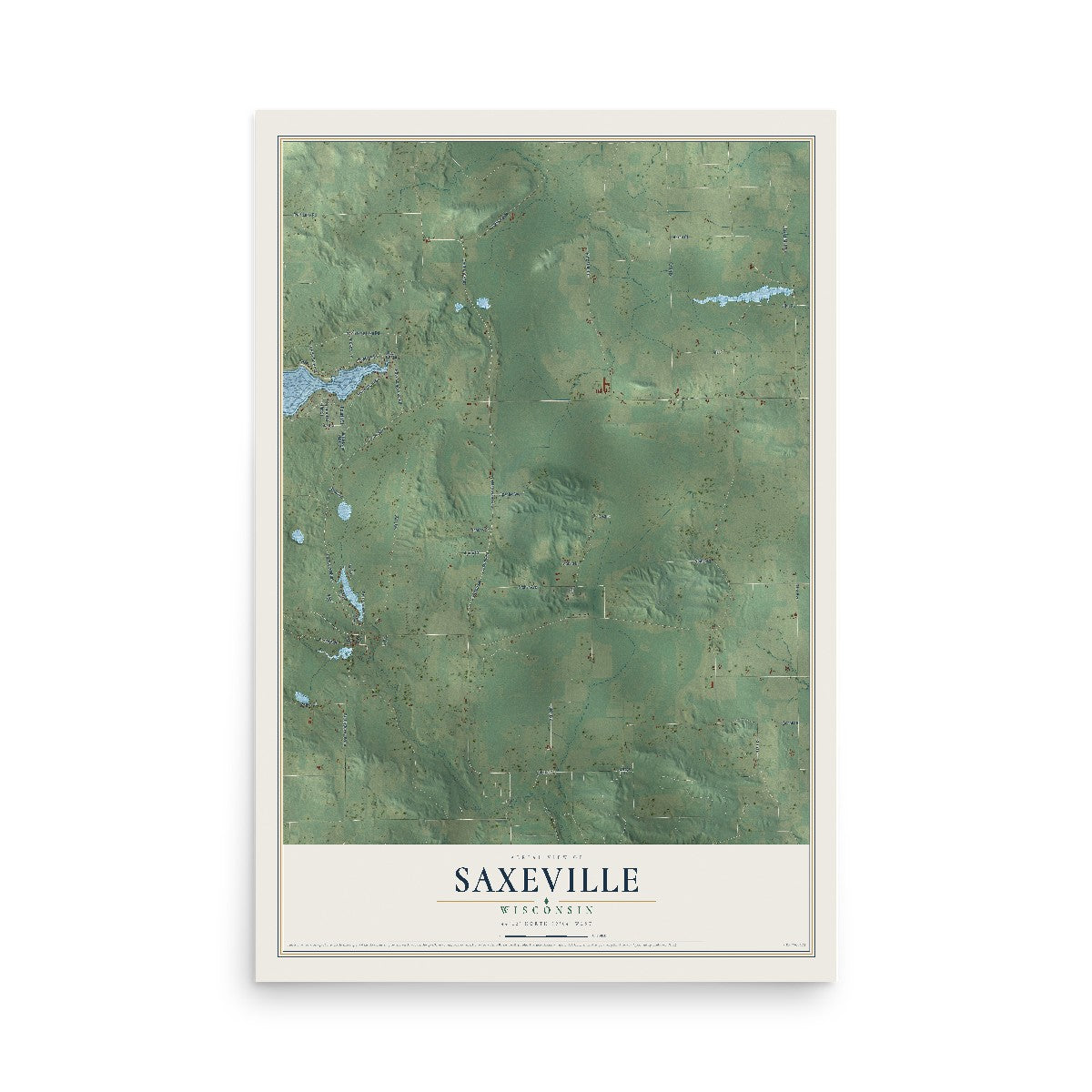 Map of Saxeville, Wisconsin, 12 x 18 inch unframed archival matte print