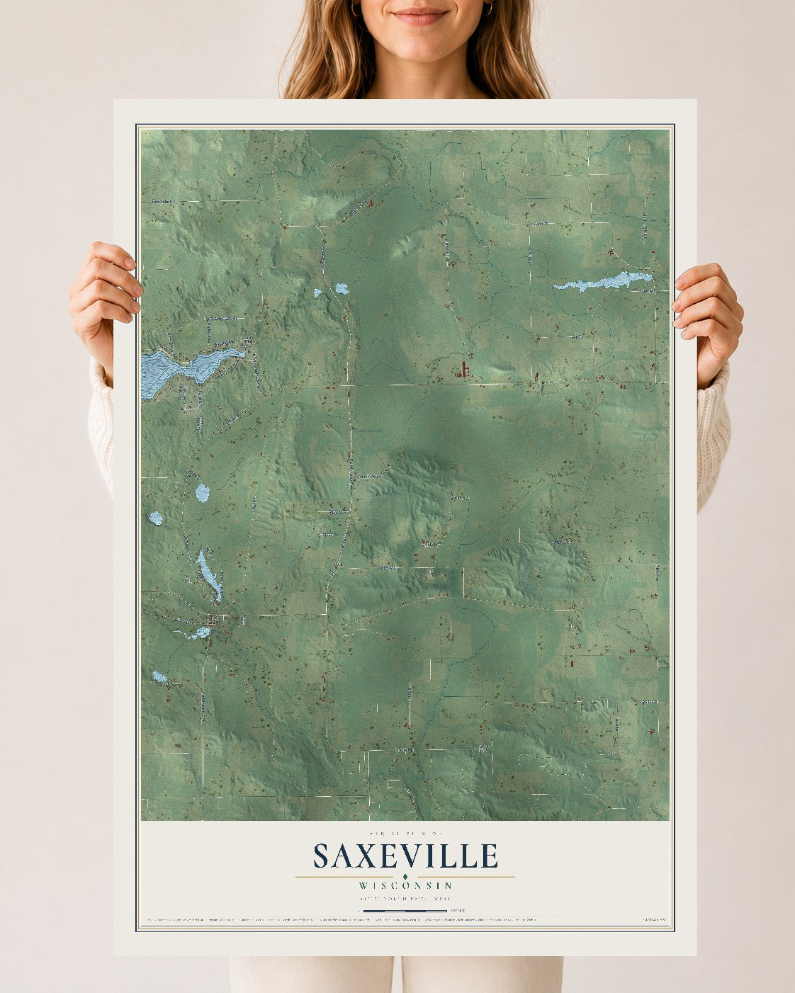 Map of Saxeville, Wisconsin, 24 x 36 inch unframed archival matte print