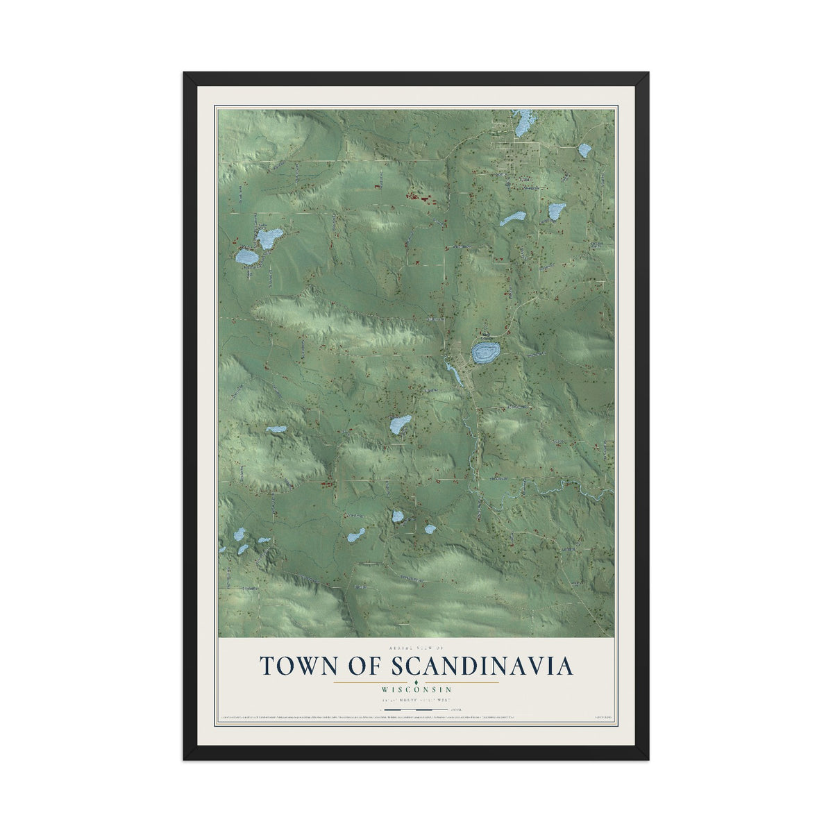 Map of the Town of Scandinavia, Wisconsin, 12 x 18 inch print in a black wood frame