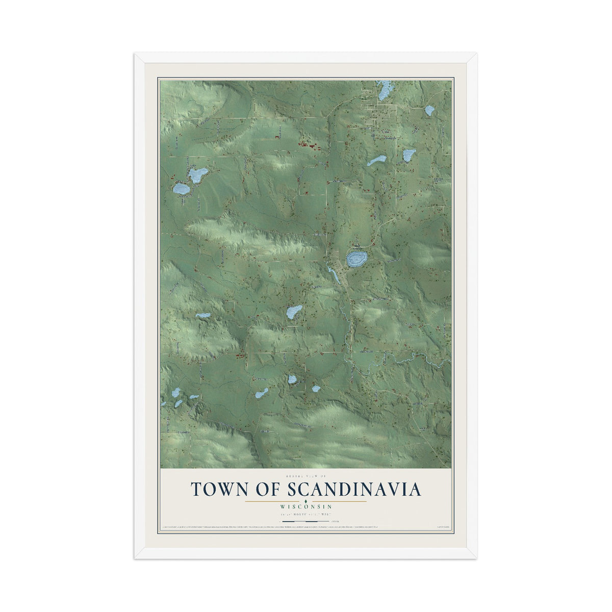 Map of the Town of Scandinavia, Wisconsin, 12 x 18 inch print in a white wood frame