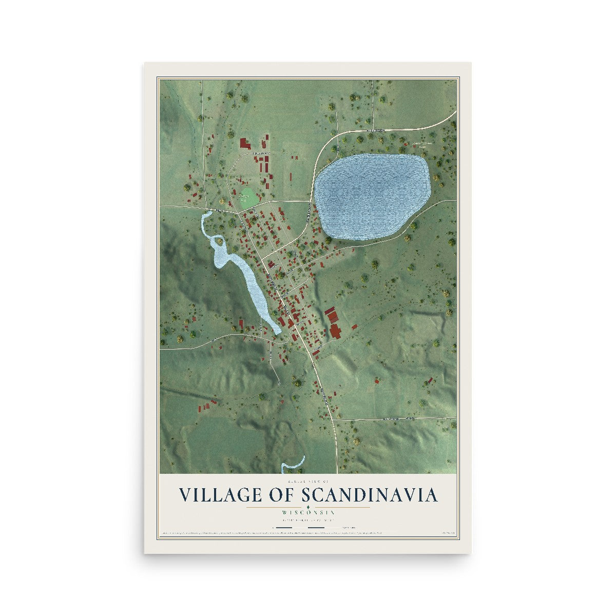 Map of Scandinavia, Wisconsin, 12 x 18 inch unframed archival matte print