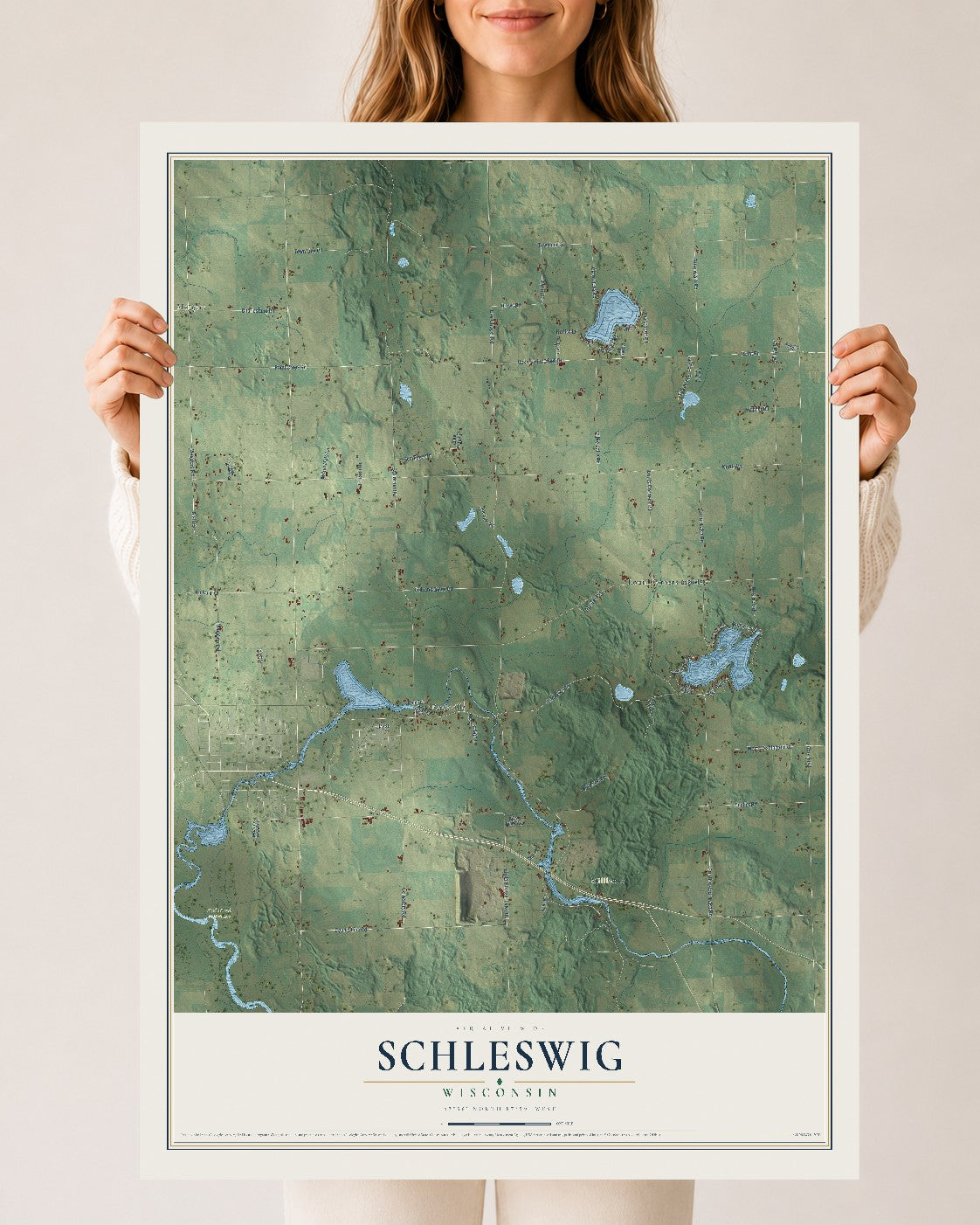 Map of Schleswig, Wisconsin, 24 x 36 inch unframed archival matte print