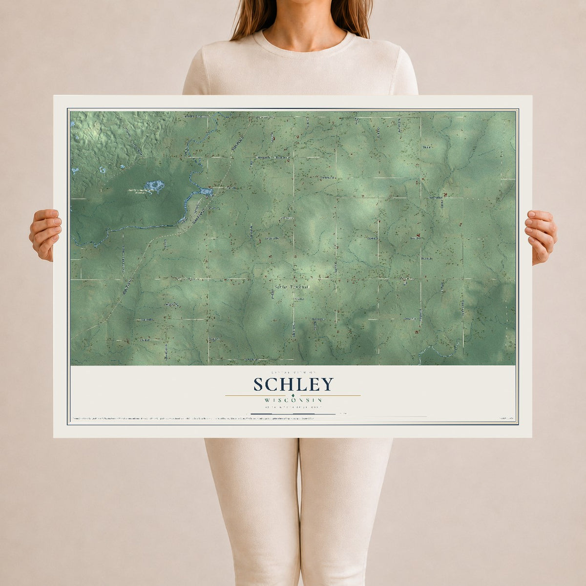 Map of Schley, Wisconsin, 24 x 36 inch unframed archival matte print