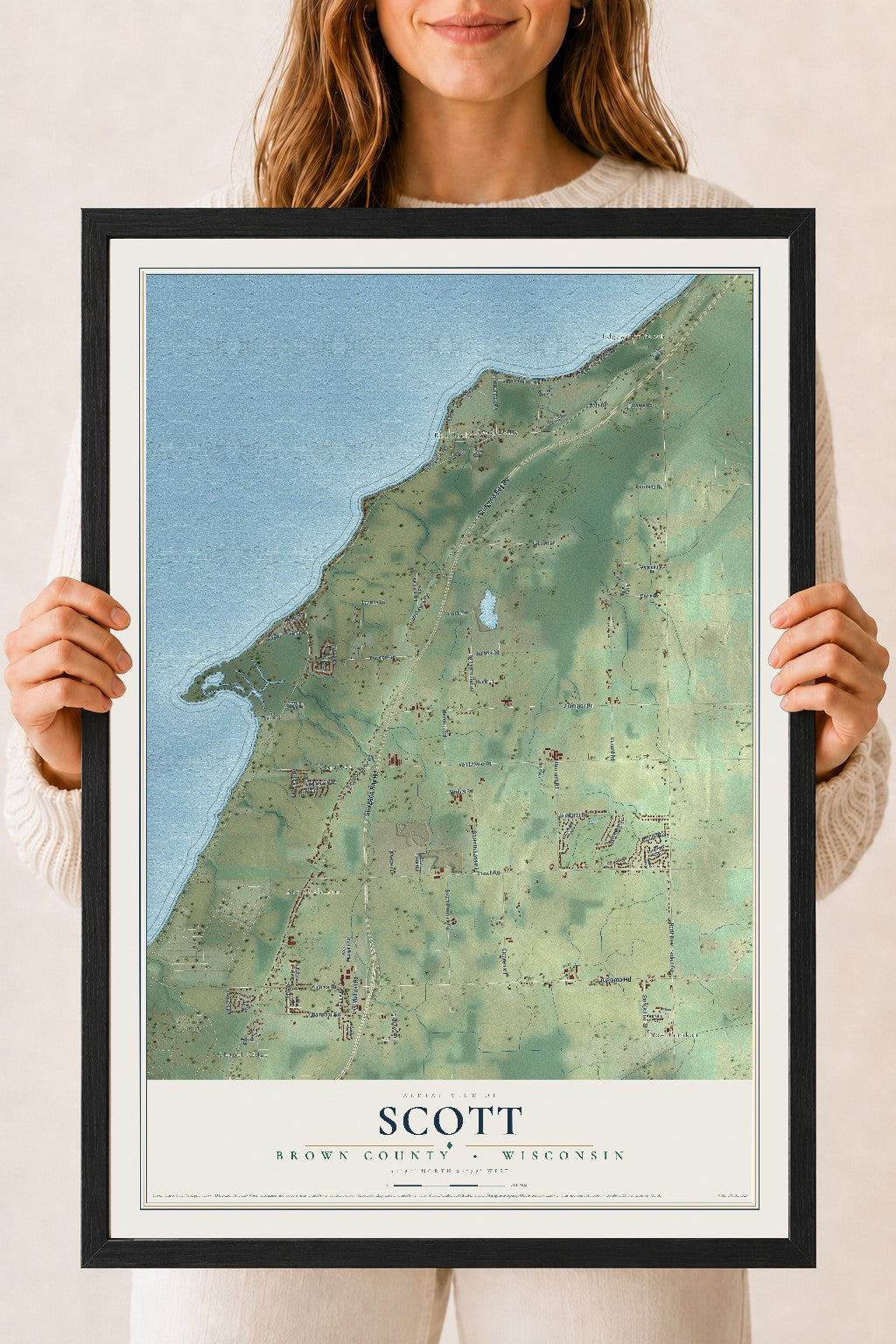 Map of Scott, Brown County, Wisconsin, 18 x 24 inch print in a black wood frame