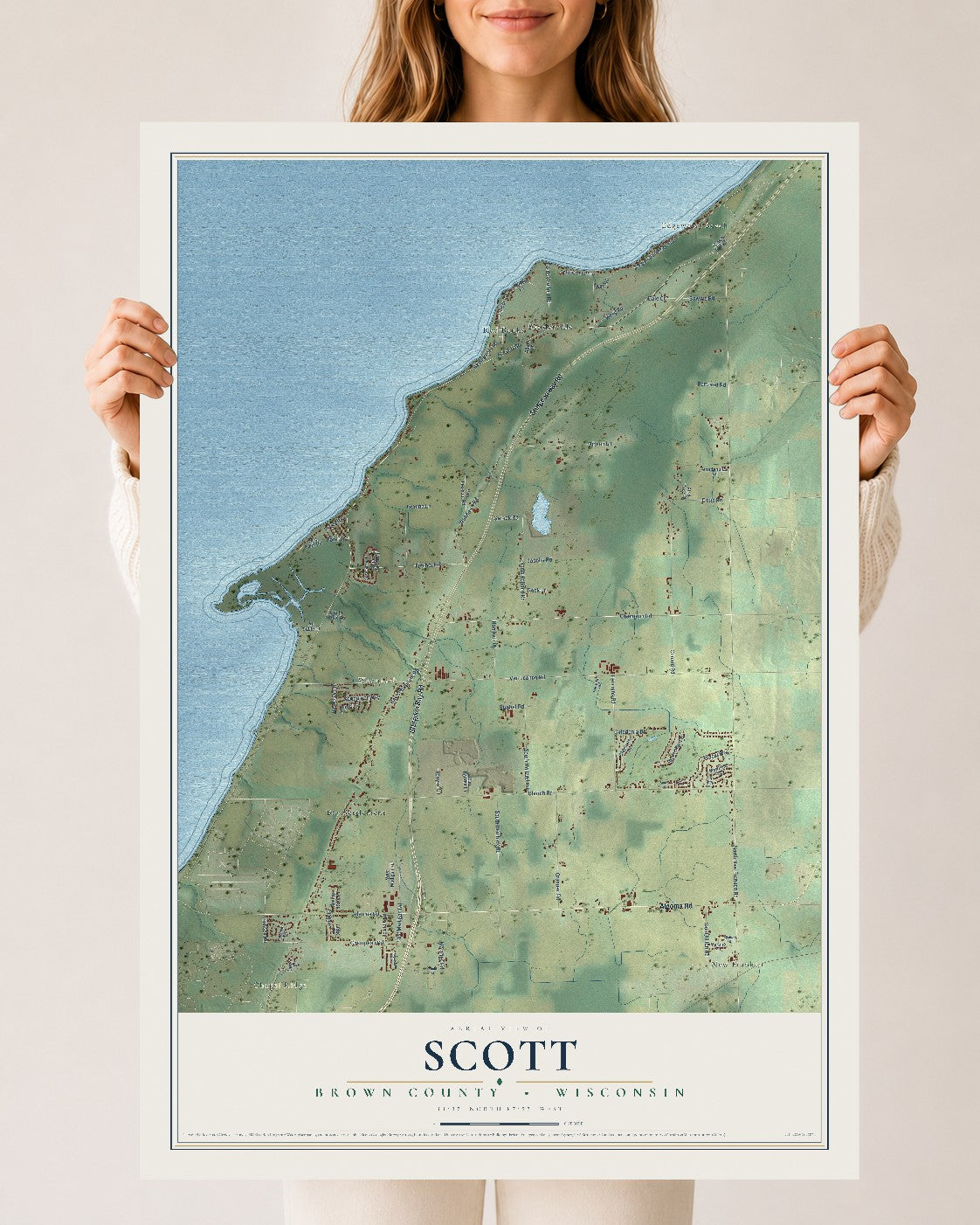 Map of Scott, Brown County, Wisconsin, 24 x 36 inch unframed archival matte print