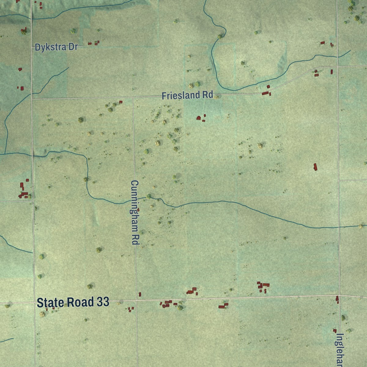 Second close-up of the map of Scott, Columbia County, Wisconsin print showing more streets and buildings