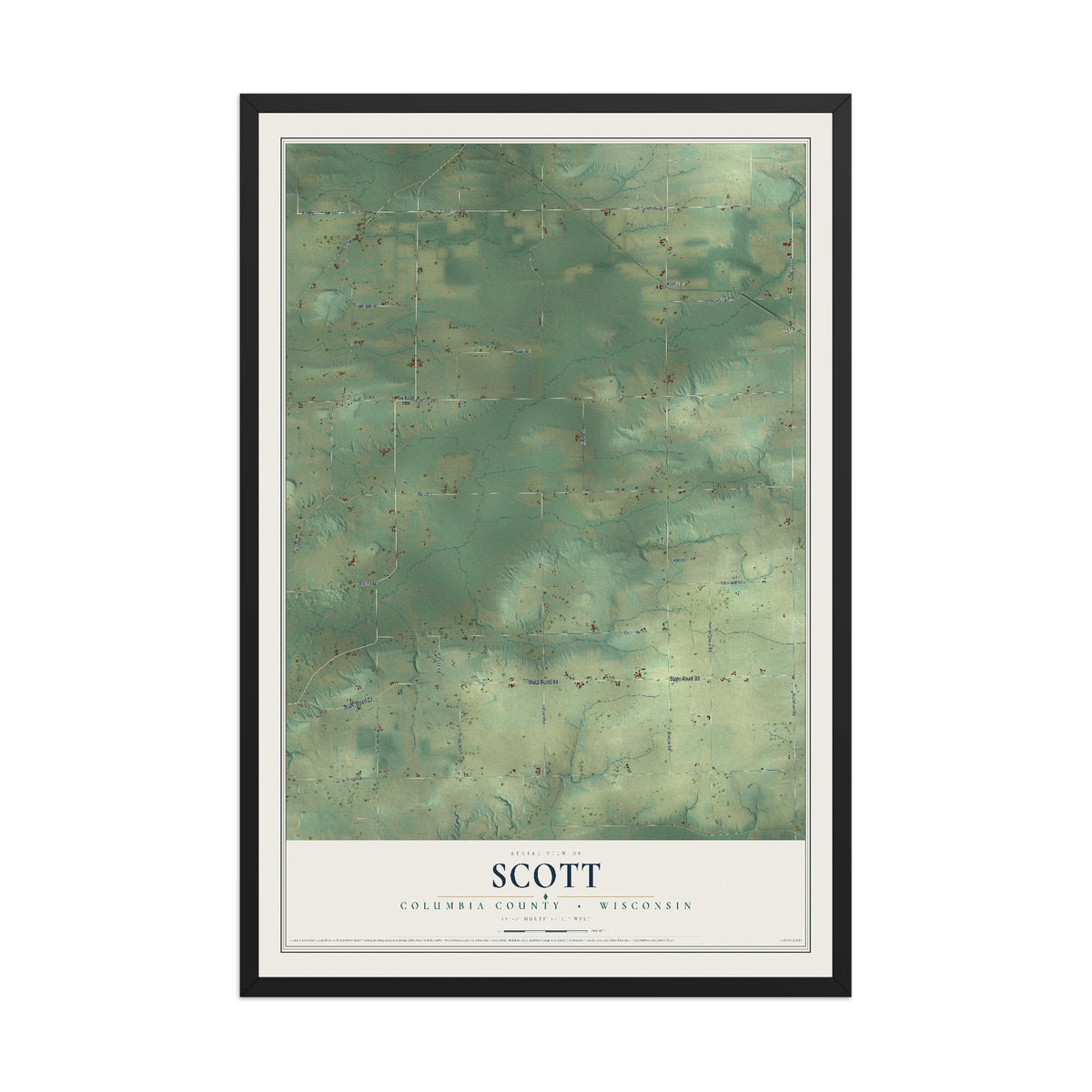 Map of Scott, Columbia County, Wisconsin, 12 x 18 inch print in a black wood frame