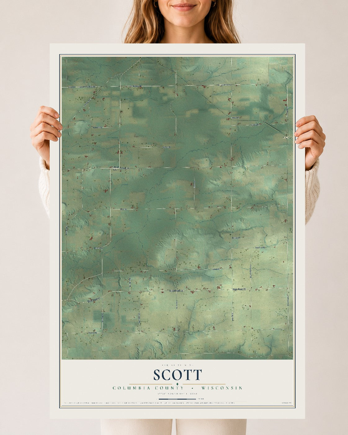 Map of Scott, Columbia County, Wisconsin, 24 x 36 inch unframed archival matte print