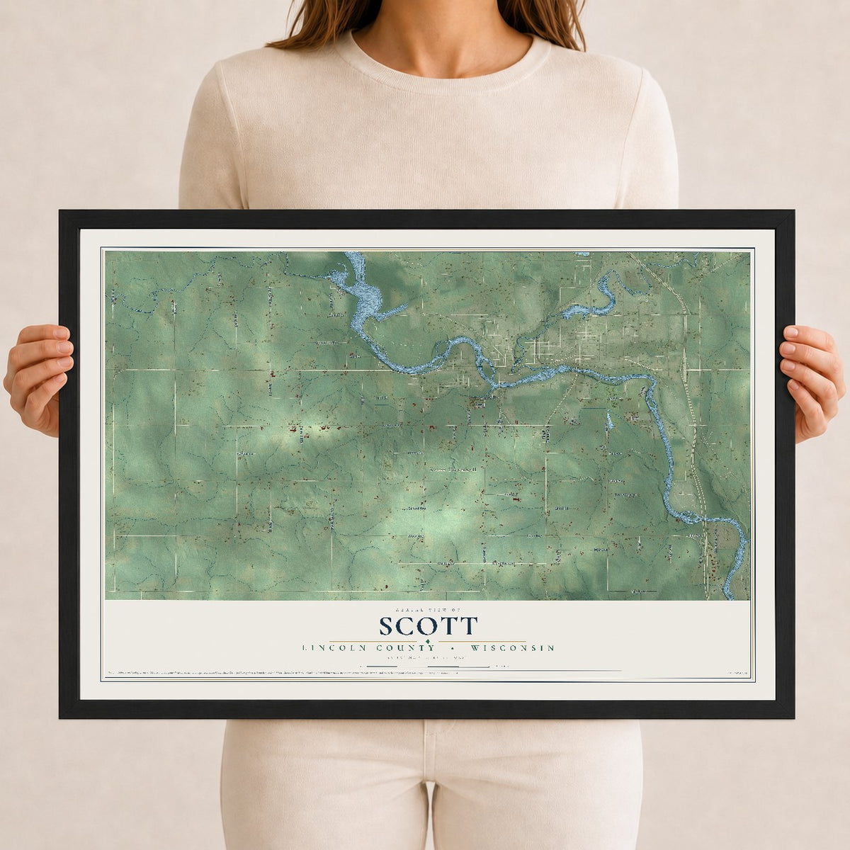 Map of Scott, Lincoln County, Wisconsin, 12 x 18 inch print in a black wood frame