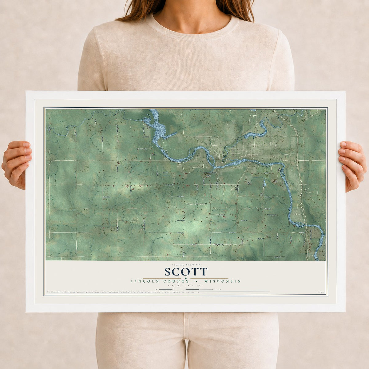 Map of Scott, Lincoln County, Wisconsin, 12 x 18 inch print in a white wood frame